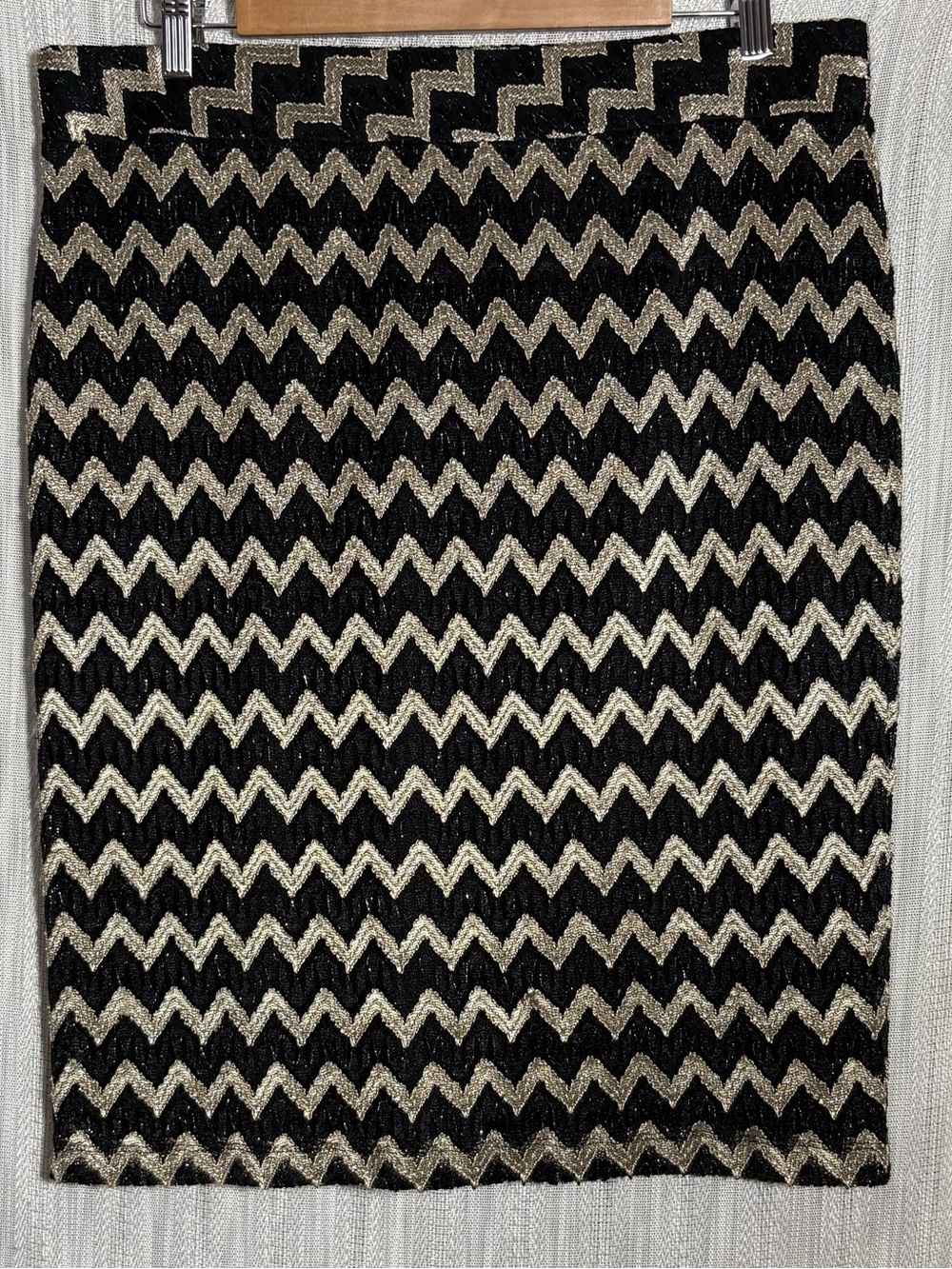 Sunny Leigh Black and Gold Chevron Knit Pencil Skirt